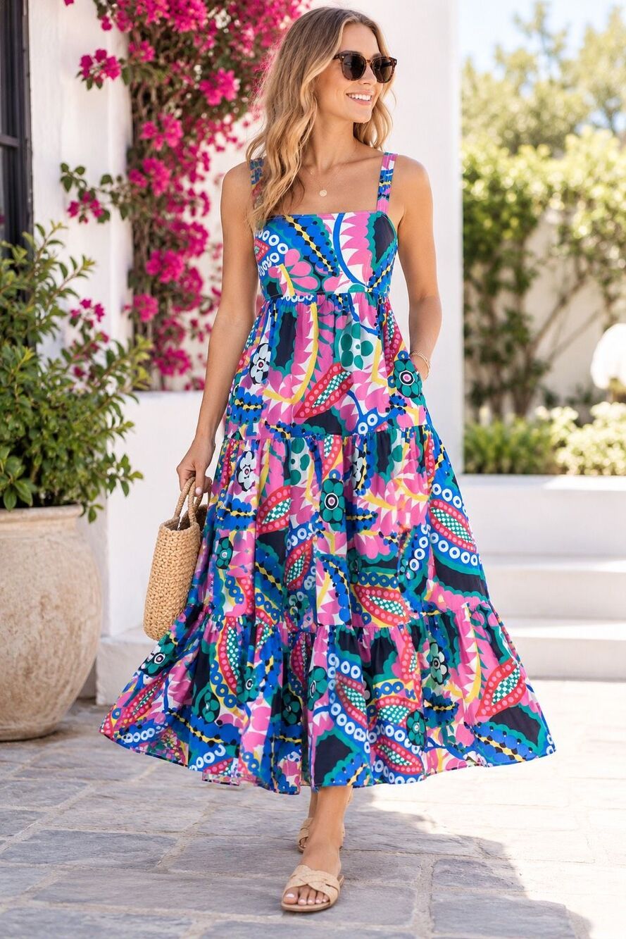 J. Crew Ratti Kaleidoscope Floral Apron Tiered Maxi Dress Sz 6